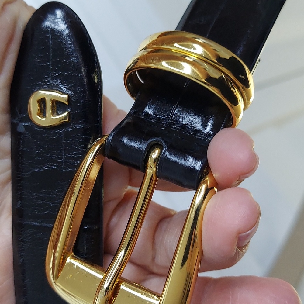 Aigner Belt, Size XL, Genuine Leather, Black Croc Embossed, Suede Inside, New